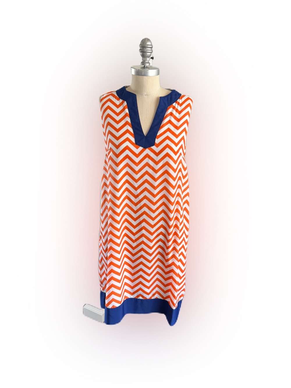 Mud Pie Bag Lady Sleeveless Blue Orange Chevron Game-day Tailgate Dress. Size S